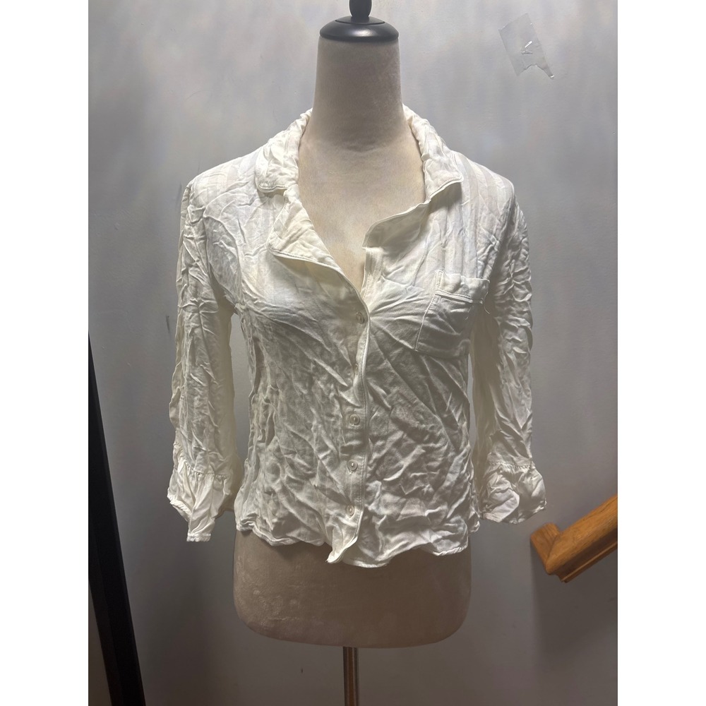 Anthropologie Blouse Womens S White Ruffle Cuff Button Down